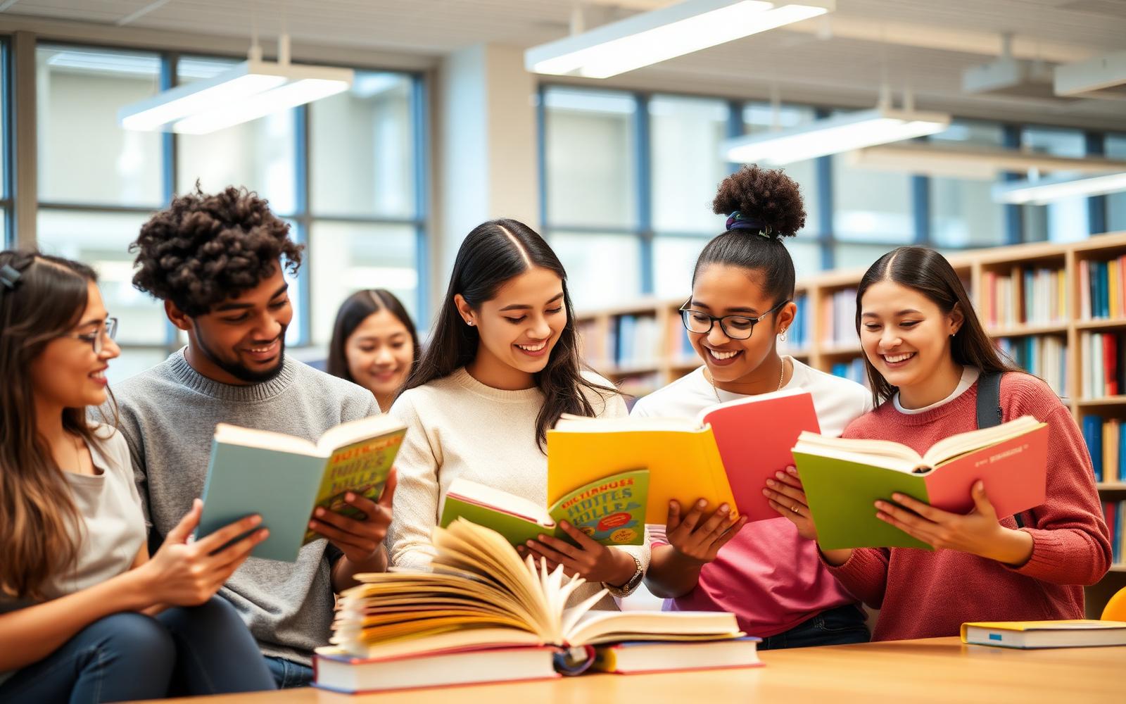 Diverse students reading together